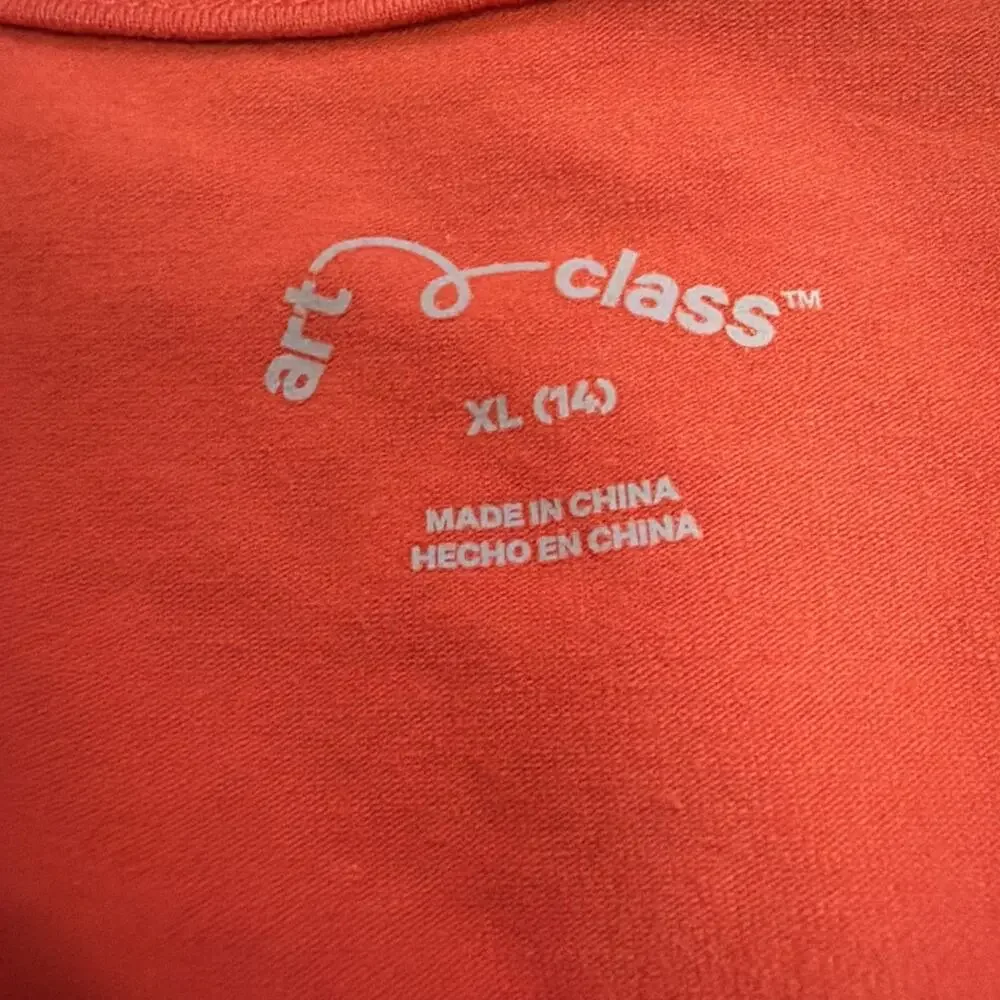 Art Class Round Neck Ruffled Front Short Sleeve Orange Girls 14 XL. NWT
